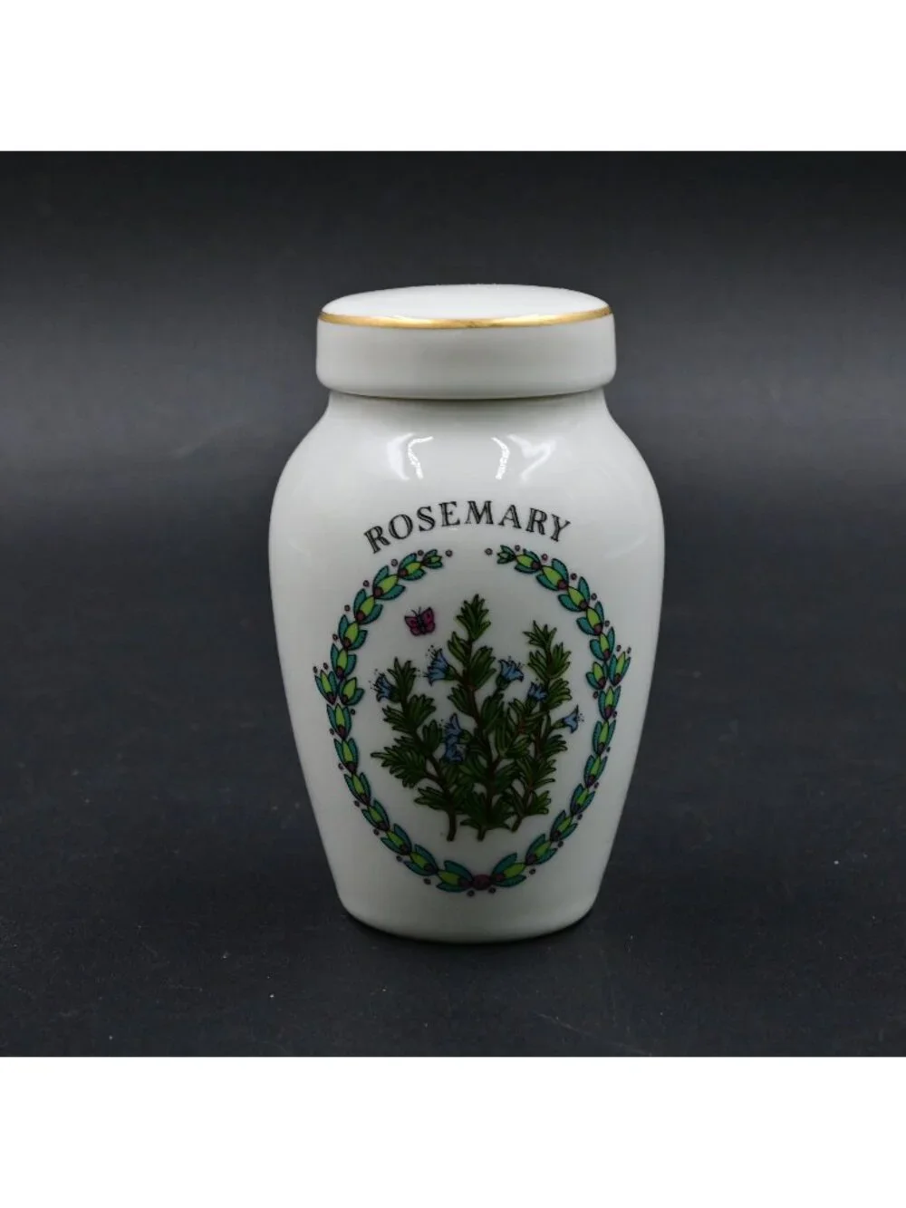 Franklin Mint Gloria Vanderbilt Rosemary Spice Jar Vintage 1985 Porcelain